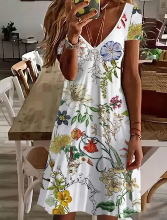 Outlet Women's Normal EU / US Size Midi Dress Long Sleeve Boho Dress Sundress Elegant Dress Elegant Bohemia Tropical Butterfly Sleeve Vacation Home Work Loose Fit Floral Geometric Short Sleeve V Neck Black Women Spring Dresses|Floral Dresses