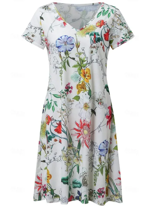 Outlet Women's Normal EU / US Size Midi Dress Long Sleeve Boho Dress Sundress Elegant Dress Elegant Bohemia Tropical Butterfly Sleeve Vacation Home Work Loose Fit Floral Geometric Short Sleeve V Neck Black Women Spring Dresses|Floral Dresses