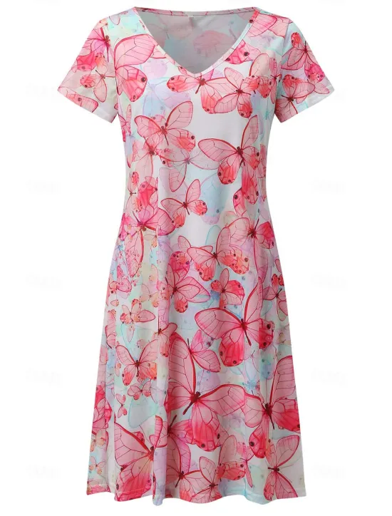 Outlet Women's Normal EU / US Size Midi Dress Long Sleeve Boho Dress Sundress Elegant Dress Elegant Bohemia Tropical Butterfly Sleeve Vacation Home Work Loose Fit Floral Geometric Short Sleeve V Neck Black Women Spring Dresses|Floral Dresses
