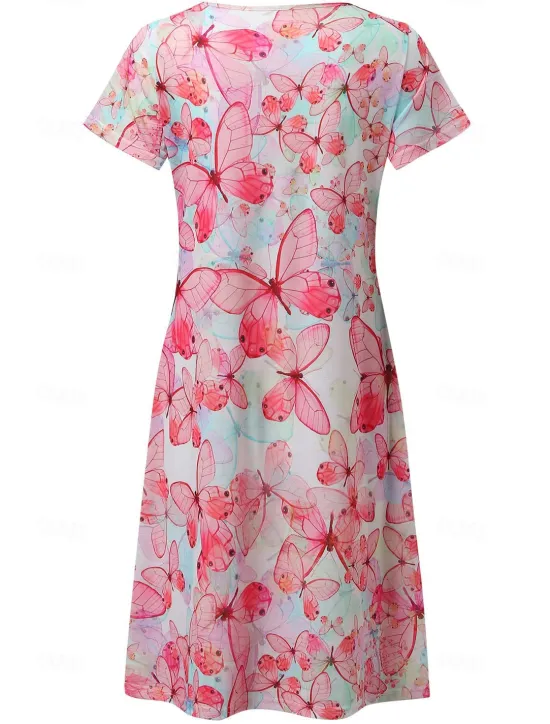 Outlet Women's Normal EU / US Size Midi Dress Long Sleeve Boho Dress Sundress Elegant Dress Elegant Bohemia Tropical Butterfly Sleeve Vacation Home Work Loose Fit Floral Geometric Short Sleeve V Neck Black Women Spring Dresses|Floral Dresses