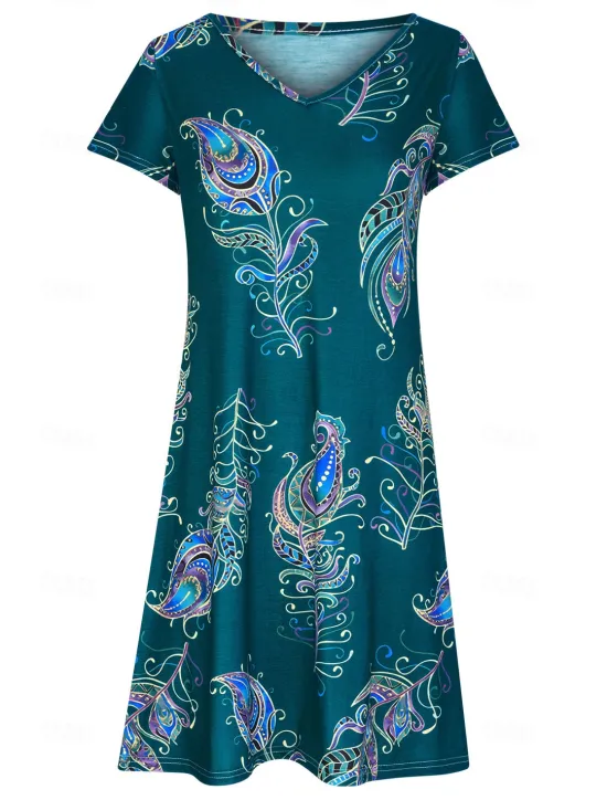 Outlet Women's Normal EU / US Size Midi Dress Long Sleeve Boho Dress Sundress Elegant Dress Elegant Bohemia Tropical Butterfly Sleeve Vacation Home Work Loose Fit Floral Geometric Short Sleeve V Neck Black Women Spring Dresses|Floral Dresses