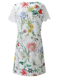 New Women's Normal EU / US Size Midi Dress Long Sleeve Boho Dress Sundress Elegant Dress Elegant Bohemia Tropical Lace Sleeve Party Daily Date Loose Fit Floral Marble Short Sleeve V Neck Light Pink White Women Floral Dresses|Spring Dresses