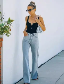 Online Women's Normal Jeans Bootcut Stylish Casual Daily Full Length Medium Waist Solid Color Pocket Comfy Breathable Soft Micro-elastic Office Causal Spring & Fall Loose Fit Women Pants