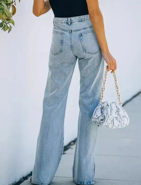 Online Women's Normal Jeans Bootcut Stylish Casual Daily Full Length Medium Waist Solid Color Pocket Comfy Breathable Soft Micro-elastic Office Causal Spring & Fall Loose Fit Women Pants
