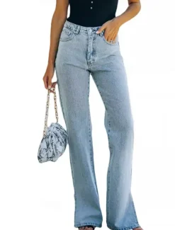 Online Women's Normal Jeans Bootcut Stylish Casual Daily Full Length Medium Waist Solid Color Pocket Comfy Breathable Soft Micro-elastic Office Causal Spring & Fall Loose Fit Women Pants