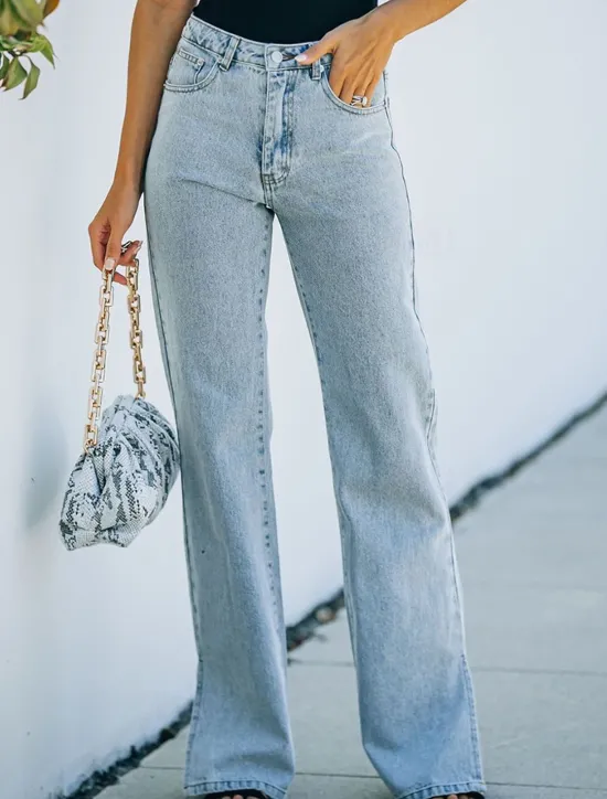 Online Women's Normal Jeans Bootcut Stylish Casual Daily Full Length Medium Waist Solid Color Pocket Comfy Breathable Soft Micro-elastic Office Causal Spring & Fall Loose Fit Women Pants