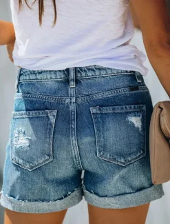 Best Women's Normal Jeans Casual Daily Short High Waist Solid Color Patchwork Comfy Breathability Soft Micro-elastic Outdoor Street Summer Regular Fit Women Jeans|Shorts