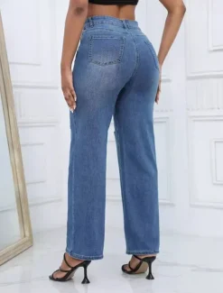 Sale Women's Normal Jeans Streetwear Stylish Full Length High Waist Solid Color Pocket Comfy Breathability Soft Micro-elastic Street Daily Light Blue Dark Blue Spring & Fall Loose Fit Women Pants