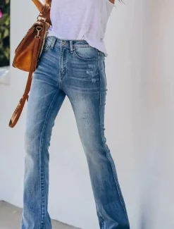 Women's Normal Jeans Vintage Streetwear Full Length High Waist Solid Color Pocket Comfy Breathable Soft Micro-elastic Office / Career Casual Spring & Fall Regular Fit Women Pants