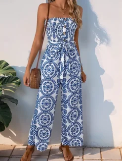 Best Women's Normal Jumpsuit Active Floral Sleeveless Strapless Backless Pocket Vacation Daily Regular Fit Summer Women Jumpsuits