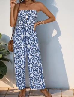 Best Women's Normal Jumpsuit Active Floral Sleeveless Strapless Backless Pocket Vacation Daily Regular Fit Summer Women Jumpsuits