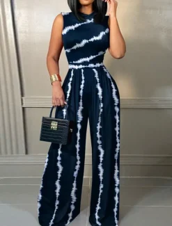 Sale Women's Normal Jumpsuit Active Floral Sleeveless Wide Leg Round Neck High Waist Print Vacation Daily Regular Fit Pink Navy Blue Blue Summer Women Jumpsuits|Graphic Jumpsuit