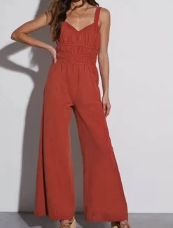 Sale Women's Normal Jumpsuit Active Solid Color Sleeveless V Neck Backless Pocket Vacation Daily Regular Fit Summer Women Jumpsuits