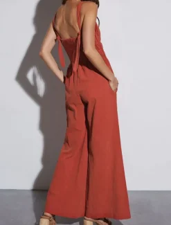 Sale Women's Normal Jumpsuit Active Solid Color Sleeveless V Neck Backless Pocket Vacation Daily Regular Fit Summer Women Jumpsuits