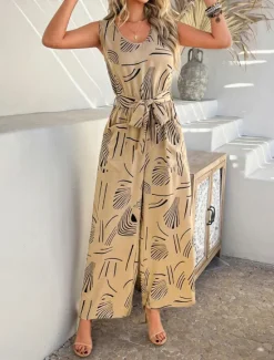 Discount Women's Normal Jumpsuit Active Graphic Sleeveless Wide Leg U Neck High Waist Vacation Daily Regular Fit Black Red Green Summer Women Jumpsuits|Graphic Jumpsuit