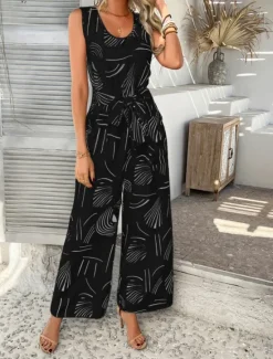 Discount Women's Normal Jumpsuit Active Graphic Sleeveless Wide Leg U Neck High Waist Vacation Daily Regular Fit Black Red Green Summer Women Jumpsuits|Graphic Jumpsuit