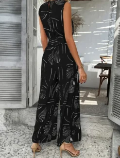 Discount Women's Normal Jumpsuit Active Graphic Sleeveless Wide Leg U Neck High Waist Vacation Daily Regular Fit Black Red Green Summer Women Jumpsuits|Graphic Jumpsuit