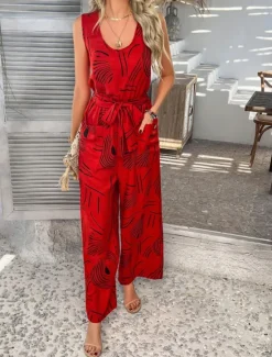 Discount Women's Normal Jumpsuit Active Graphic Sleeveless Wide Leg U Neck High Waist Vacation Daily Regular Fit Black Red Green Summer Women Jumpsuits|Graphic Jumpsuit