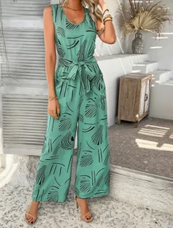 Discount Women's Normal Jumpsuit Active Graphic Sleeveless Wide Leg U Neck High Waist Vacation Daily Regular Fit Black Red Green Summer Women Jumpsuits|Graphic Jumpsuit