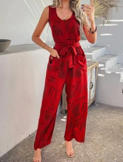 Discount Women's Normal Jumpsuit Active Graphic Sleeveless Wide Leg U Neck High Waist Vacation Daily Regular Fit Black Red Green Summer Women Jumpsuits|Graphic Jumpsuit