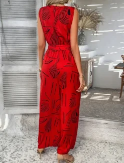 Discount Women's Normal Jumpsuit Active Graphic Sleeveless Wide Leg U Neck High Waist Vacation Daily Regular Fit Black Red Green Summer Women Jumpsuits|Graphic Jumpsuit