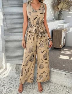 Discount Women's Normal Jumpsuit Active Graphic Sleeveless Wide Leg U Neck High Waist Vacation Daily Regular Fit Black Red Green Summer Women Jumpsuits|Graphic Jumpsuit
