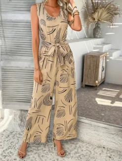 Discount Women's Normal Jumpsuit Active Graphic Sleeveless Wide Leg U Neck High Waist Vacation Daily Regular Fit Black Red Green Summer Women Jumpsuits|Graphic Jumpsuit