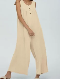 Best Women's Normal Jumpsuit Active Solid Color Sleeveless U Neck Buttons Pocket Vacation Daily Regular Fit Black Navy Blue Blue Summer Women Jumpsuits
