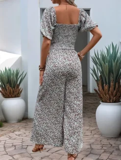 Sale Women's Normal Jumpsuit Active Floral Short Sleeve Square Neck Pocket High Waist Vacation Daily Regular Fit Pink Blue Summer Women Jumpsuits