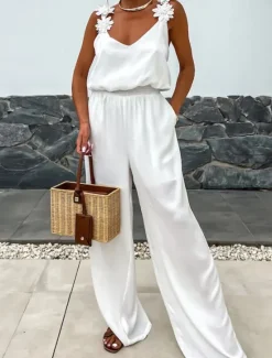 Best Women's Normal Jumpsuit Active Solid Color Sleeveless V Neck Pocket Vacation Daily Regular Fit Black White Red Summer Women Jumpsuits