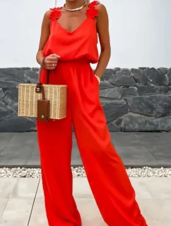 Best Women's Normal Jumpsuit Active Solid Color Sleeveless V Neck Pocket Vacation Daily Regular Fit Black White Red Summer Women Jumpsuits