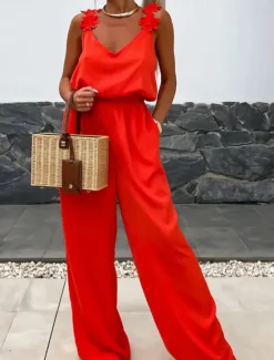 Best Women's Normal Jumpsuit Active Solid Color Sleeveless V Neck Pocket Vacation Daily Regular Fit Black White Red Summer Women Jumpsuits