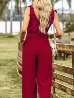 Best Women's Normal Jumpsuit Active Solid Color Sleeveless V Neck Lace up Pocket Vacation Daily Regular Fit Black Wine Summer Women Jumpsuits