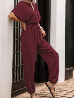 Hot Women's Normal Jumpsuit Active Solid Color Sleeveless V Neck High Waist Vacation Daily Regular Fit Black Wine Blue Summer Women Jumpsuits