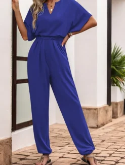 Hot Women's Normal Jumpsuit Active Solid Color Sleeveless V Neck High Waist Vacation Daily Regular Fit Black Wine Blue Summer Women Jumpsuits