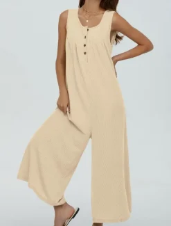 Online Women's Normal Jumpsuit Active Solid Color Sleeveless U Neck Buttons Pocket Vacation Daily Regular Fit Black Navy Blue Blue Summer Women Jumpsuits