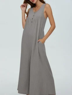 Online Women's Normal Jumpsuit Active Solid Color Sleeveless U Neck Buttons Pocket Vacation Daily Regular Fit Black Navy Blue Blue Summer Women Jumpsuits