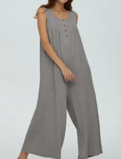 Online Women's Normal Jumpsuit Active Solid Color Sleeveless U Neck Buttons Pocket Vacation Daily Regular Fit Black Navy Blue Blue Summer Women Jumpsuits