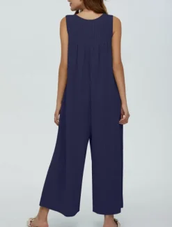 Online Women's Normal Jumpsuit Active Solid Color Sleeveless U Neck Buttons Pocket Vacation Daily Regular Fit Black Navy Blue Blue Summer Women Jumpsuits