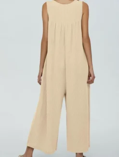 Online Women's Normal Jumpsuit Active Solid Color Sleeveless U Neck Buttons Pocket Vacation Daily Regular Fit Black Navy Blue Blue Summer Women Jumpsuits
