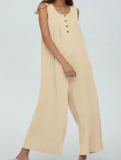Online Women's Normal Jumpsuit Active Solid Color Sleeveless U Neck Buttons Pocket Vacation Daily Regular Fit Black Navy Blue Blue Summer Women Jumpsuits