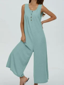 Online Women's Normal Jumpsuit Active Solid Color Sleeveless U Neck Buttons Pocket Vacation Daily Regular Fit Black Navy Blue Blue Summer Women Jumpsuits