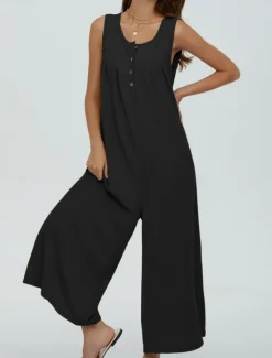 Online Women's Normal Jumpsuit Active Solid Color Sleeveless U Neck Buttons Pocket Vacation Daily Regular Fit Black Navy Blue Blue Summer Women Jumpsuits