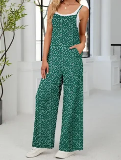 Outlet Women's Normal Jumpsuit Active Floral Sleeveless Wide Leg Round Neck Pocket High Waist Vacation Daily Regular Fit Yellow Pink Army Green Summer Women Graphic Jumpsuit