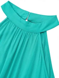 Online Women's Normal Jumpsuit Active Solid Color Sleeveless Halter Neck High Waist Tie Belt Vacation Daily Regular Fit Green Summer Women Jumpsuits