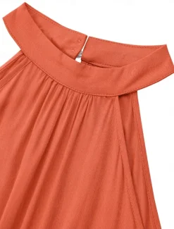 Online Women's Normal Jumpsuit Active Solid Color Sleeveless Halter Neck High Waist Tie Belt Vacation Daily Regular Fit Green Summer Women Jumpsuits