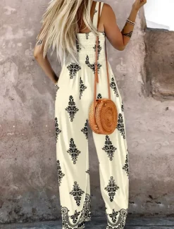 Online Women's Normal Jumpsuit Active Floral Sleeveless Square Neck Pocket High Waist Vacation Daily Regular Fit Black Blue Fuchsia Summer Women Jumpsuits|Graphic Jumpsuit