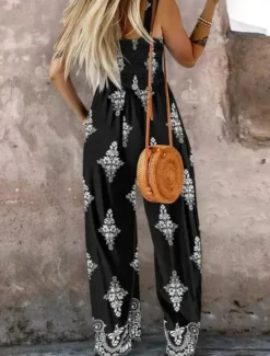 Online Women's Normal Jumpsuit Active Floral Sleeveless Square Neck Pocket High Waist Vacation Daily Regular Fit Black Blue Fuchsia Summer Women Jumpsuits|Graphic Jumpsuit
