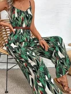 Online Women's Normal Jumpsuit Active Floral Sleeveless V Neck Backless High Waist Vacation Daily Regular Fit Summer Women Graphic Jumpsuit