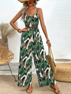 Online Women's Normal Jumpsuit Active Floral Sleeveless V Neck Backless High Waist Vacation Daily Regular Fit Summer Women Graphic Jumpsuit